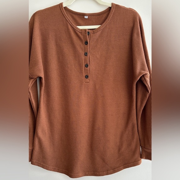 Amazon Waffle Knit Thermal Long Sleeve Shirt, Burnt Orange/Brown, Size Medium - Picture 4 of 16